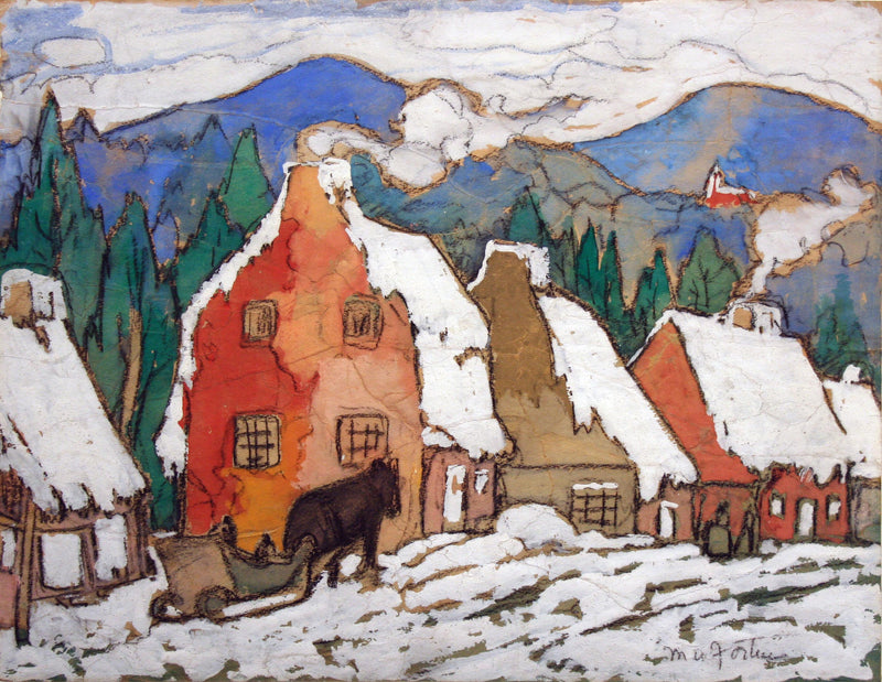 Paysage d'hiver (maisons et traineau), circa 1936